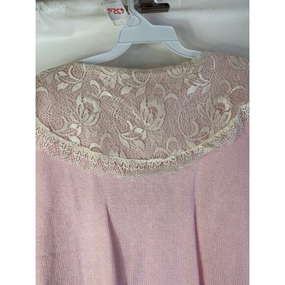 Vintage 80s Coquette Cottage Lace Cape Pussybow Collar Sweater Pink - Picture 8 of 8